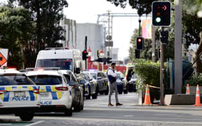 Police at the scene of a serious shooting incident in downtown Auckland on 20 July, 2023.