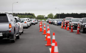 The Orchard Road testing site in Christchurch was busy after a case was announced in the city.