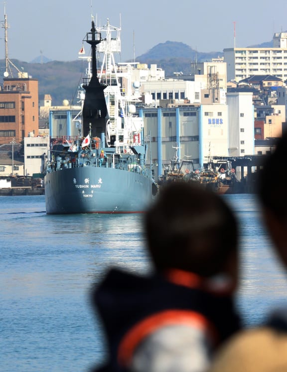 A Japanese whaling ship leaves the port of Shimonoseki in Yamaguchi, western Japan on 1 December 2015 to resume whale hunting in the Antarctic.