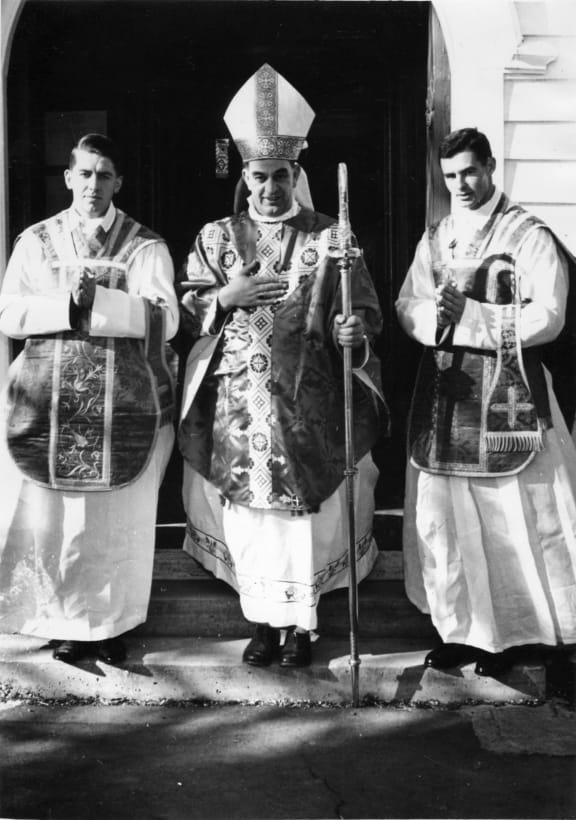 Fr David Gledhill (Right ) on his ordination.  1966. With him are Bishop Ashby and Fr John Crispin.