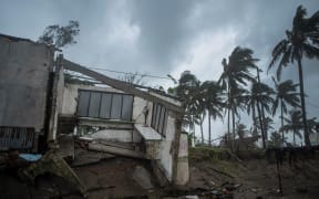 View of a construction damaged by the landfall of Hurricane Grace in Tecolutla, Veracruz, Mexico, on August 21, 2021. -