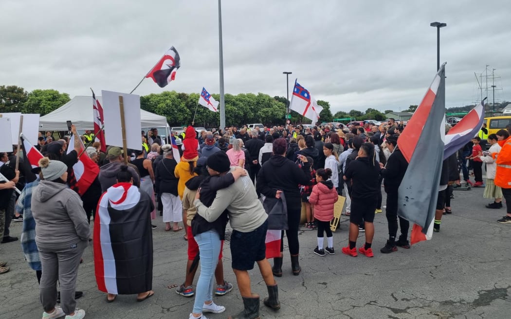 Close to 200 people have gathered in Dargaville on 14 December to protest against the Kaipara mayor.