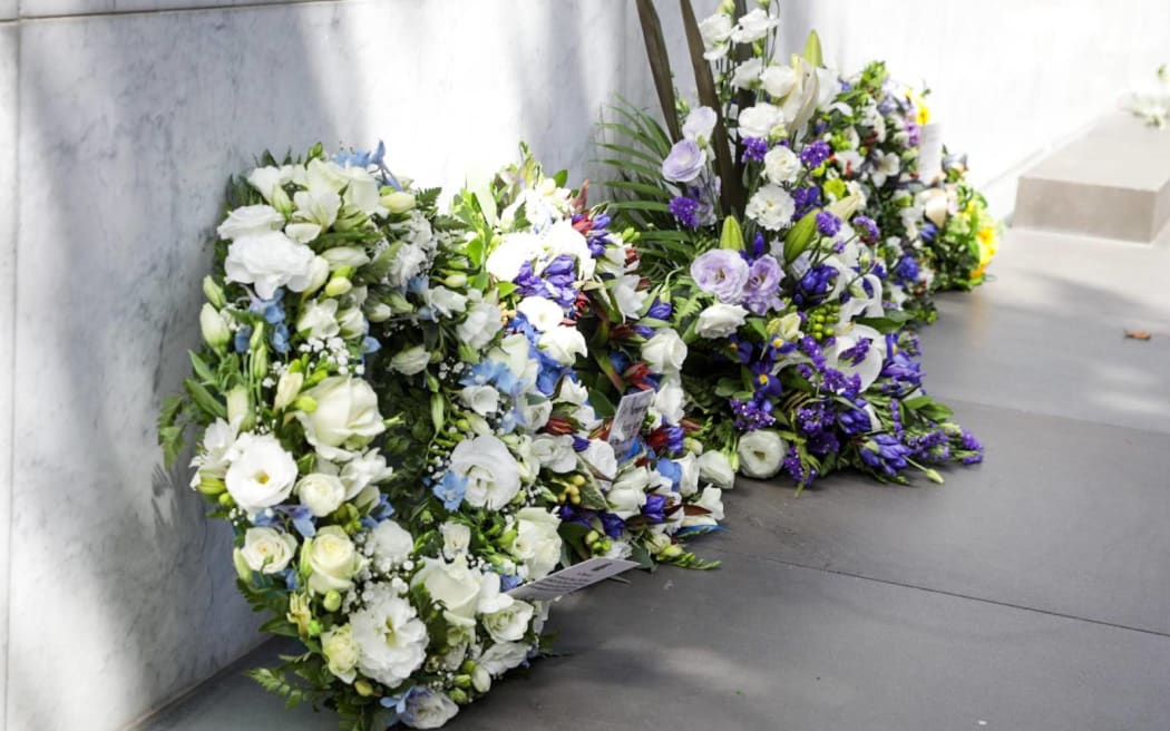 Wreaths laid during a memorial ceremony to mark the 13th anniversary of Christchurch's deadly 2011 earthquake.