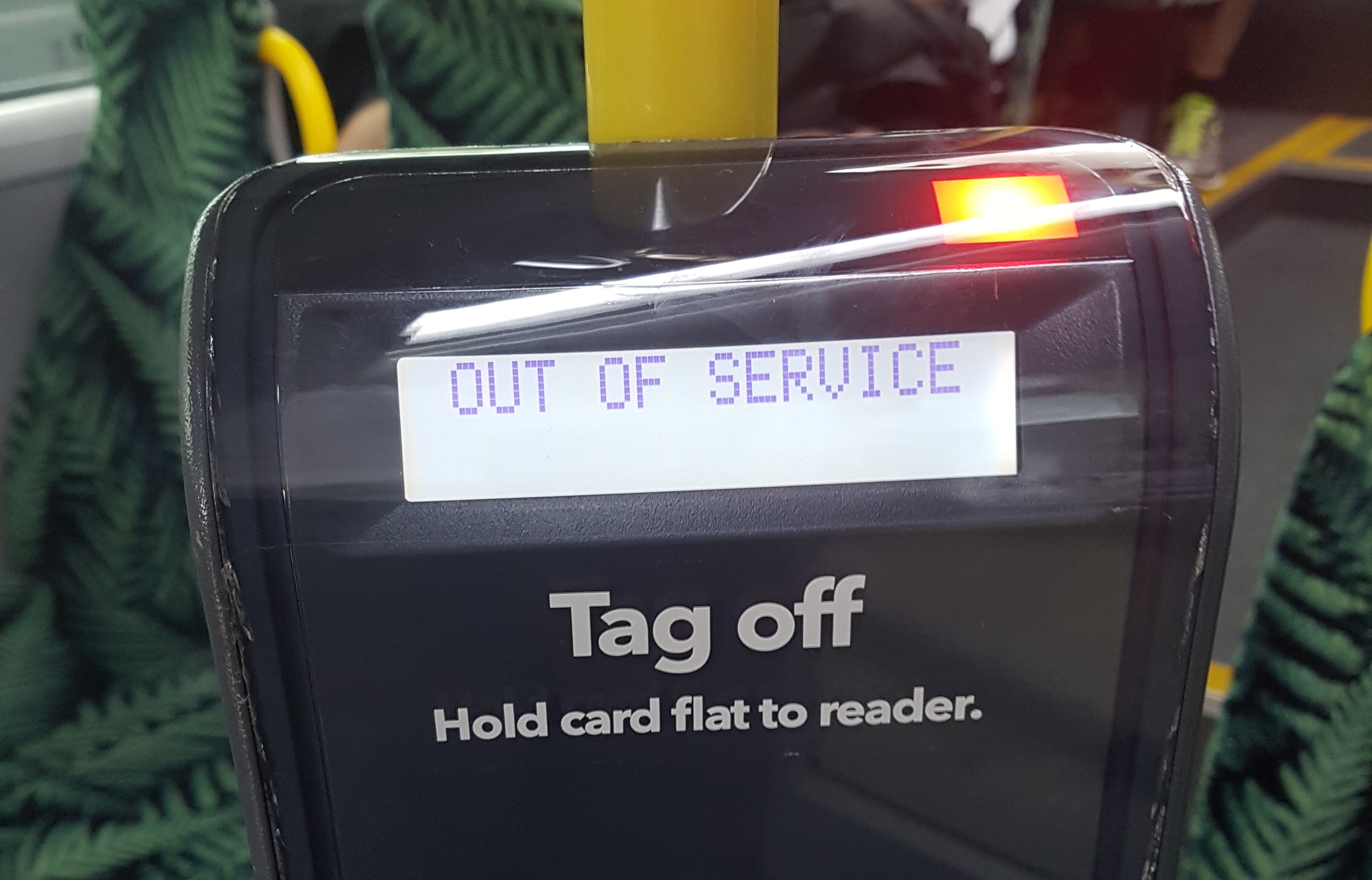 An out-of-service Hop card reader on an Auckland bus.