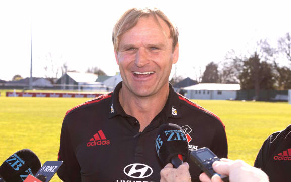 Crusaders coach Scott Robertson talks to media