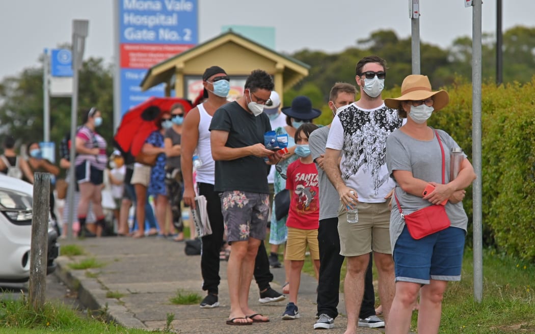 People line up for a Covid-19 coronavirus testing at Mona Vale Hospital in Sydney.