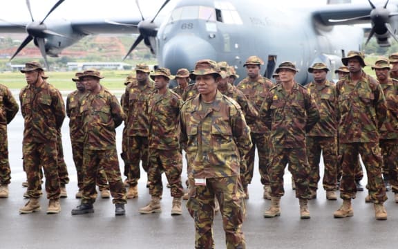 Some of the 100 PNG Defence Force personnel who deployed to Australia to help fight bushfires, January 2020.