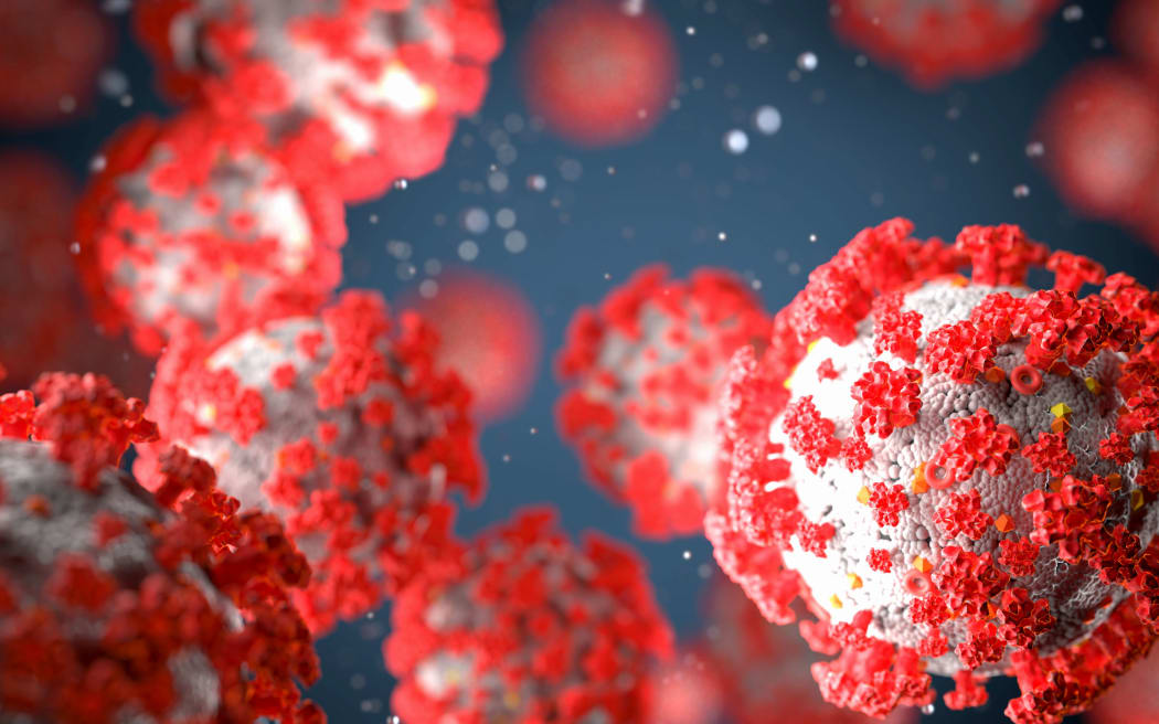 Coronavirus outbreak, COVID-19  under microscope. Danger virus background. 3d rendering.