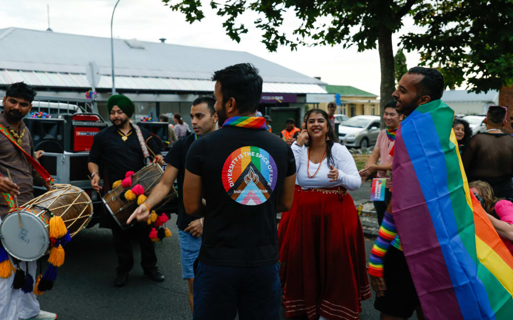 More than two dozen members of the Indian rainbow community participated in the Auckland Pride Parade accompanied by music and dancing.