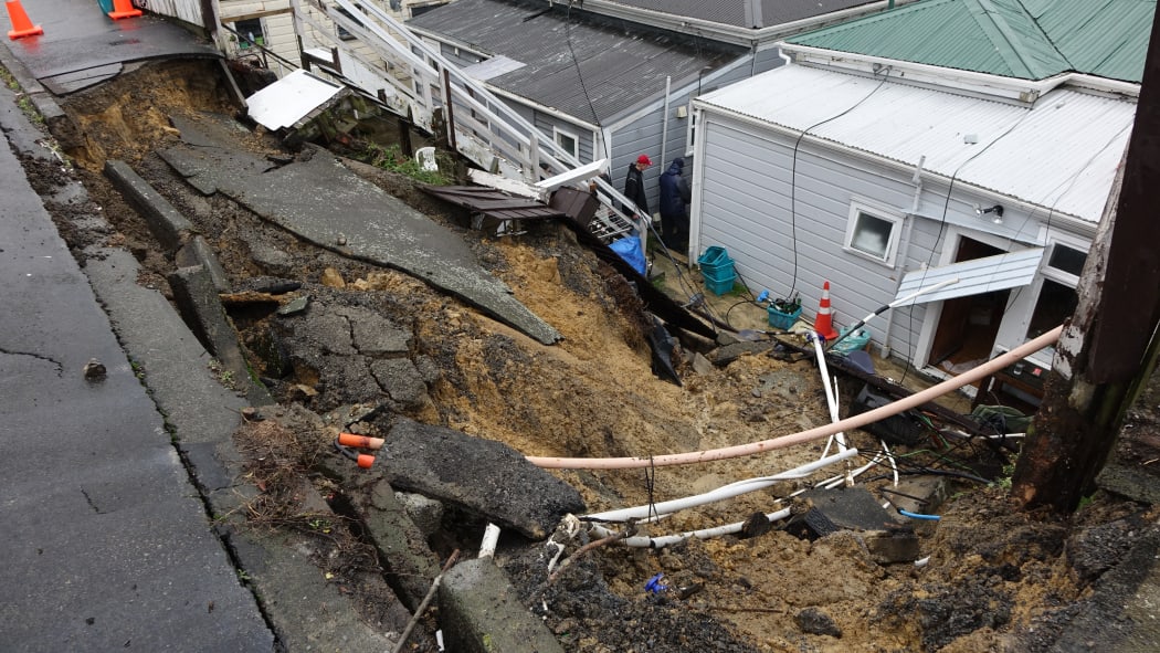 Slip on Millward Street, Newtown, Wellington.
