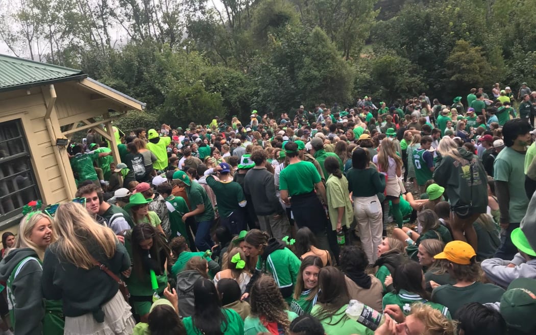 Dunedin students celebrate St Patrick's Day at the Lake House 2021.
