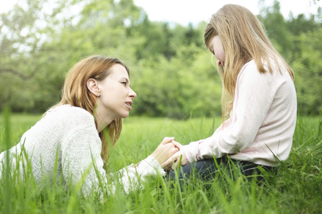 44104626 - a mother and daughter in forest together
