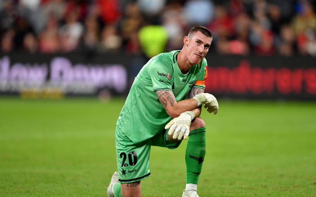 Phoenix goalkeeper Oli Sail reacts after allowing a goal to be scored during the 4-0 loss to Western Sydney Wanderers.