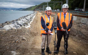 Chris Bishop and Simeon Brown at the site of Te Ara Tupua