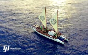 The Cook Islands traditional voyaging canoe, Te Marumaru Atua.