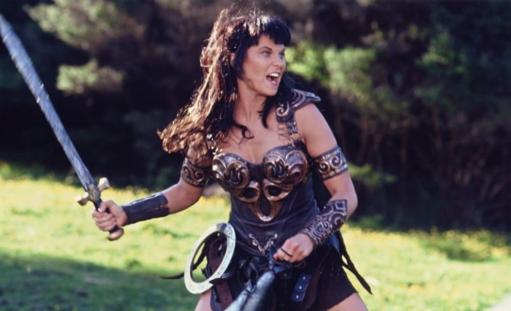 Lucy Lawless pictured in publicity still from TV show Xena Warrior Princess