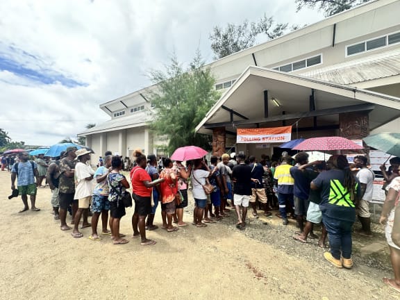 Solomon Islanders queuing up to cast their ballots in Honiara. 17 April 2024
