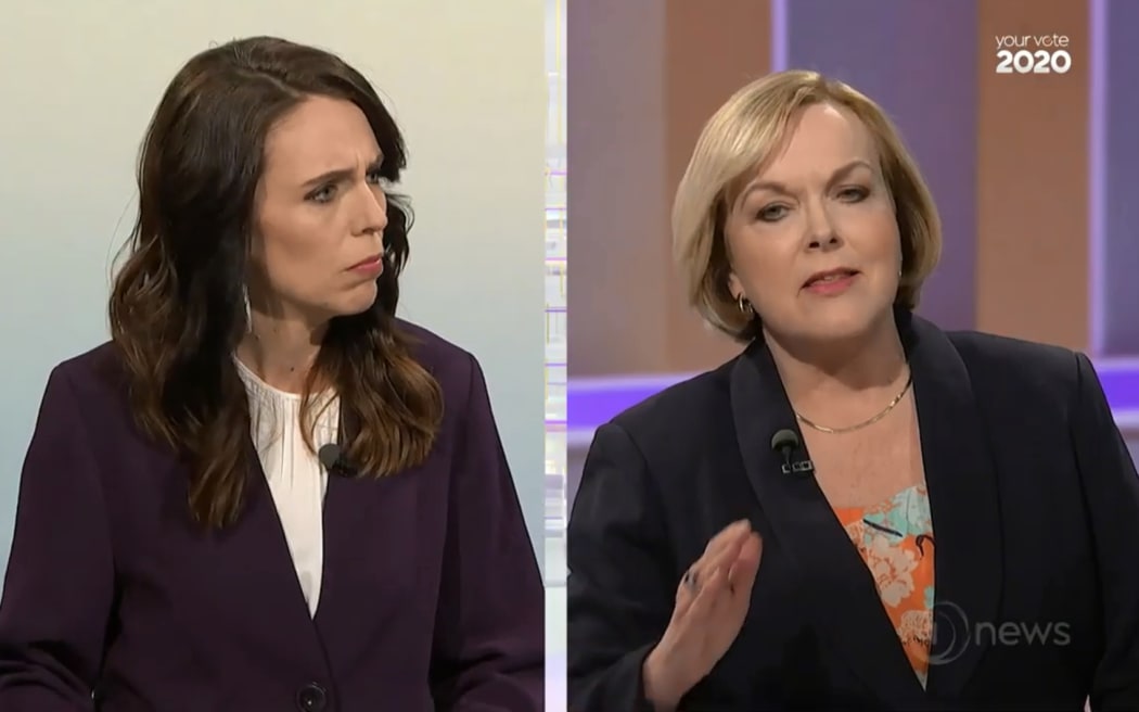 Labour leader Jacinda Ardern and National leader Judith Collins during the first TVNZ leaders' debate.