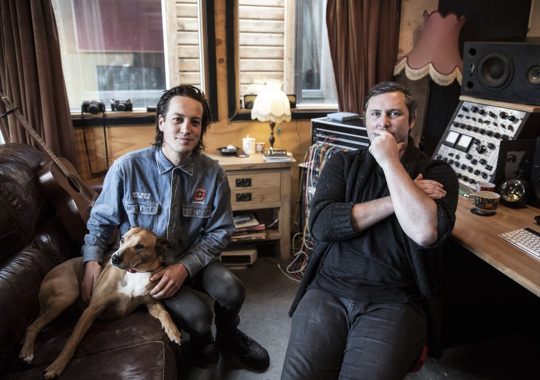 29062016 Photo RNZ / Rebekah Parsons-King. L-R Marlon Williams and Ben Edwards in studio at The Sitting Room in Lyttelton.