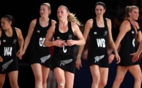Laura Langman and Silver Ferns team mates in Glasgow.
