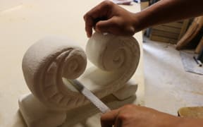 A stone carving by a Kaikohe teenager at the Kākano Youth Arts Collective.