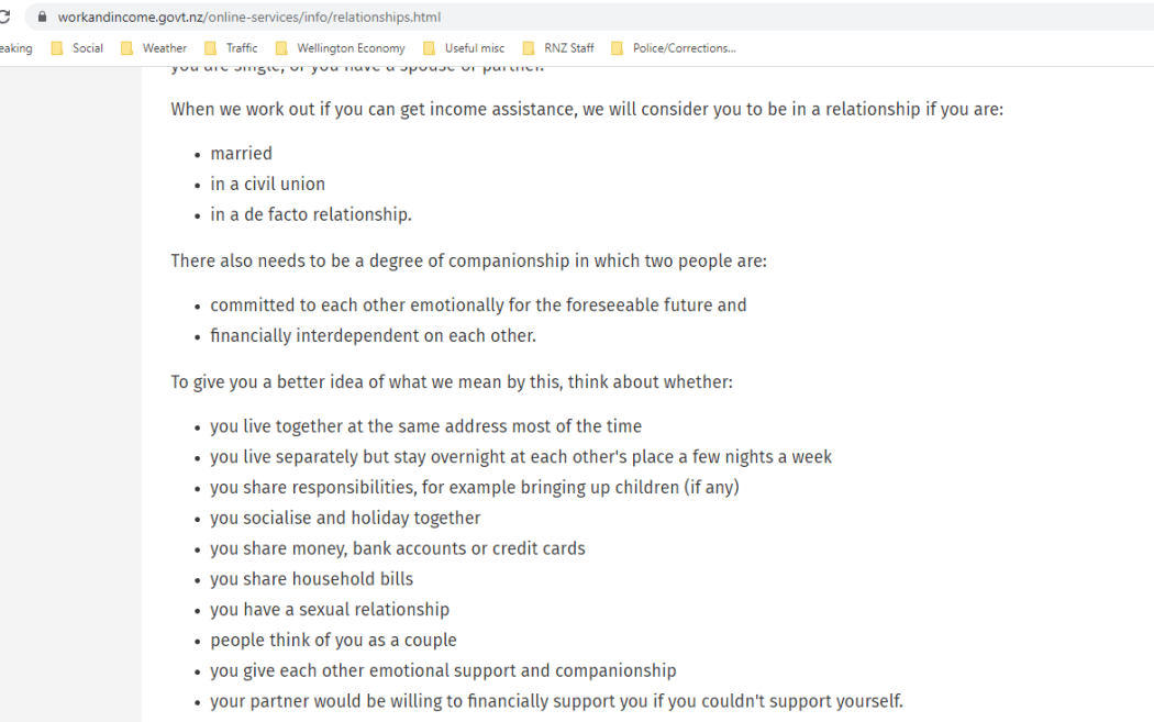 This screenshot of the Work and Income New Zealand website was taken on the morning of Monday, 1 May, 2023. It shows terms that relate to partners staying overnight as a factor in determining relationship status.