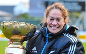Black Fern captain Fiao’o Faamausili with the Laurie O'Reilly Cup during the Womens Rugby International, Black Ferns V Australia, Rugby Park, Christchurch, New Zealand, 13th June, 2017
