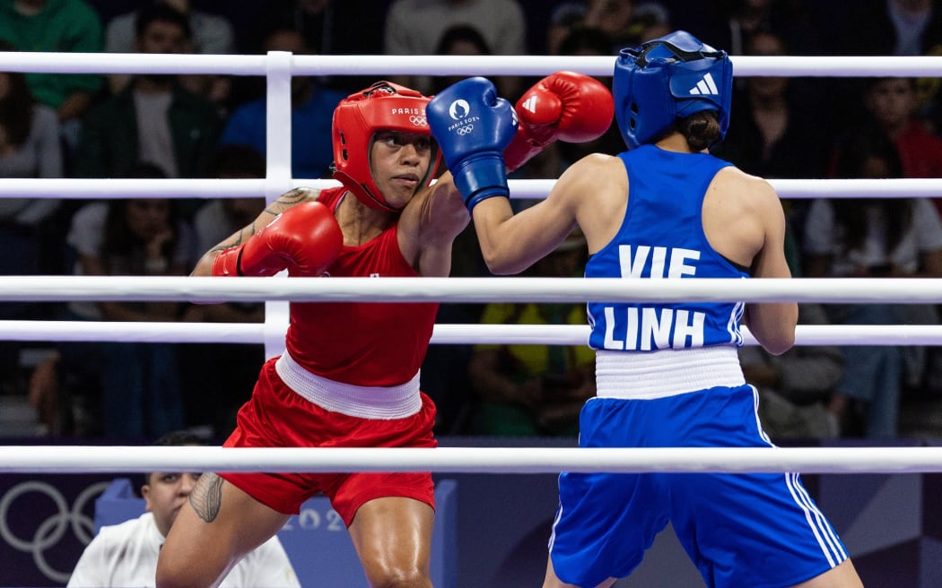 Fe’ofaoaki Epenisa of Team Tonga Boxing in the Olympic Games on the 27th July, 2024 at the Rolland Garros in Paris, France. (Image by Casey Sims/ONOC Communications)