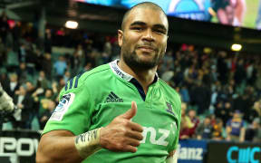 Patrick Osborne celebrates the Highlanders semi-final win.