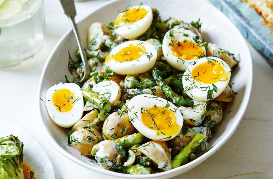Warm Salad of New Potatoes, Asparagus, Eggs and Mint