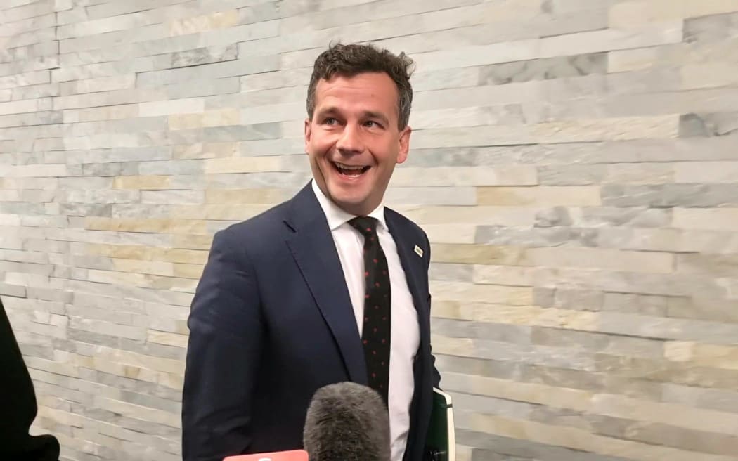 ACT leader David Seymour leaves NZ First's offices after a brief meeting with Winston Peters.
