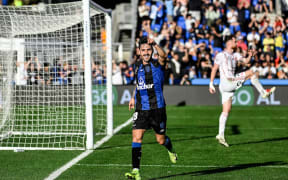 Luis Felipe Gallegos celebrates his goal, Auckland FC v Western Sydney Wanderers FC.