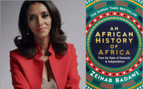 An image of Zeinab Badawi and her book cover 'An African History of Africa'