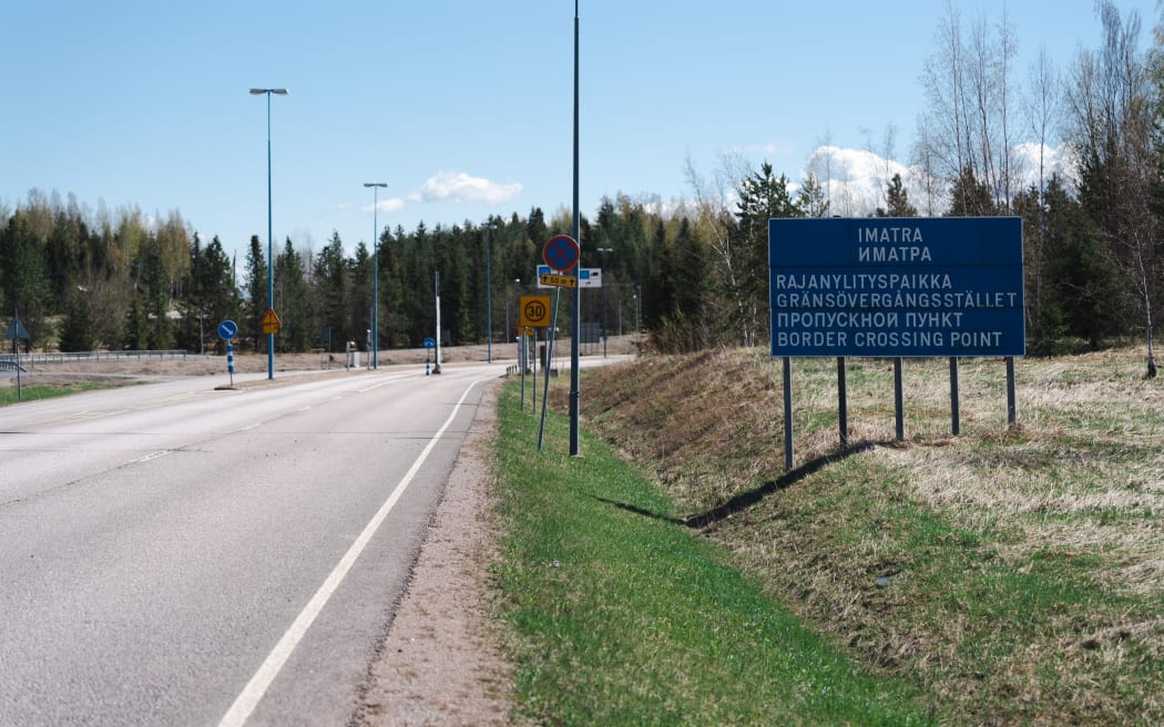 A street sign announces the Finnish-Russian Imatra border crossing, in Imatra, south-eastern Finland, on 13 May, 2022.