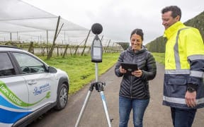 Whakatāne District Council senior policy planners Deborah Ganley and Stephen Allerby were out and about on Orchard Road, Awakeri to record sound levels of audible bird scaring devices last week.