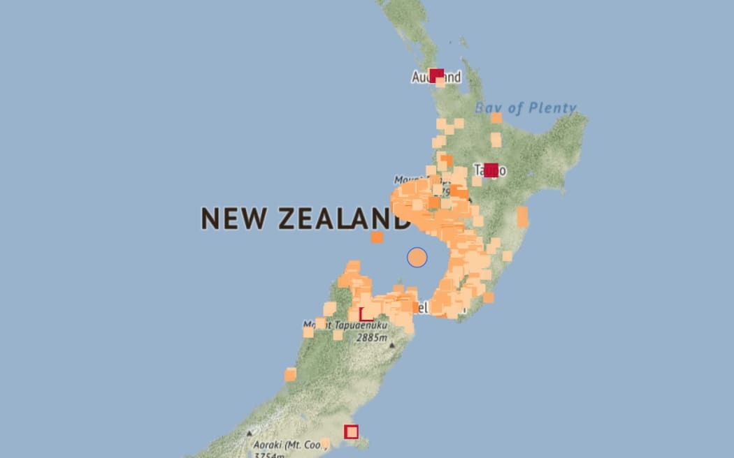 A felt report map for an earthquake near Waverly.
