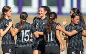 New Zealand celebrate a goal during their 19-0 quarter-final rout of Solomon Islands at the OFC under-19 championship in Fiji.