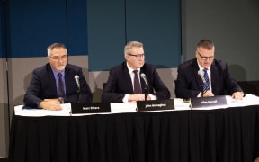 Fonterra CFO Mark Rivers, chair John Monaghan and chief executive Miles Hurrell.