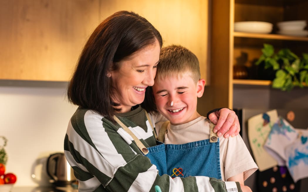 Kylie Raine with her eight-year-old son Jackson at Rānui House.