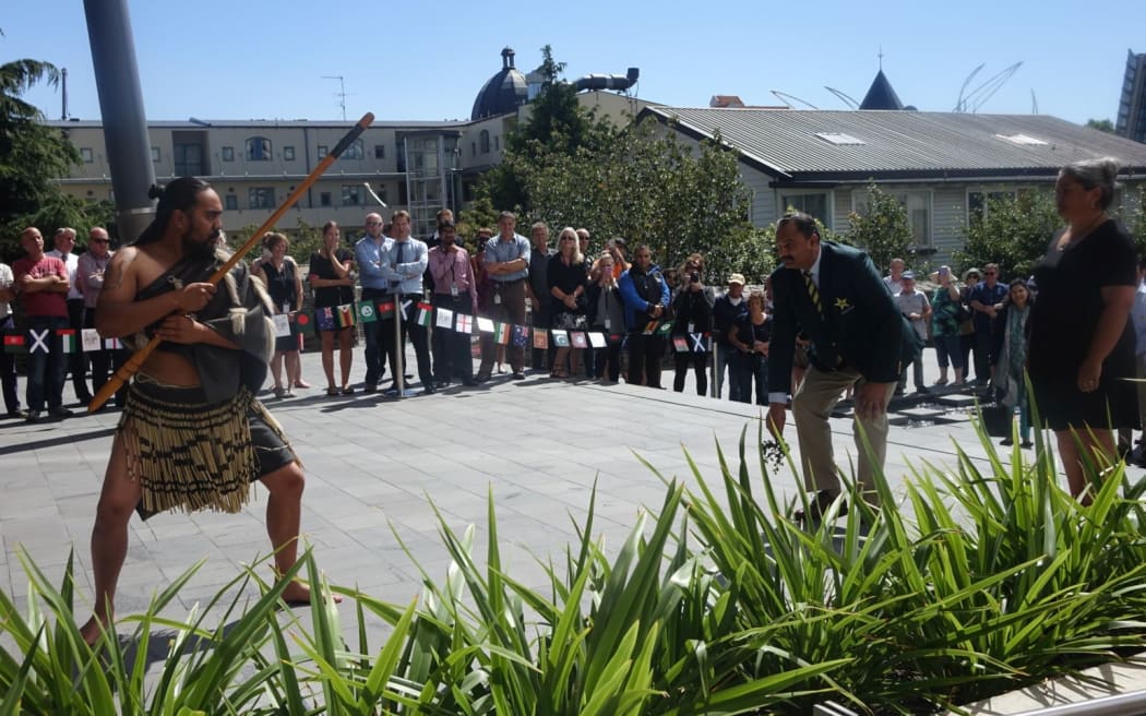 The Pakistan team manager Naveed Cheema accepted the rautapu (symbol of peace) laid down by a wero (warrior) and the team were welcomed to the Christchurch City Council office for an official pōwhiri. 18 Feb 2015