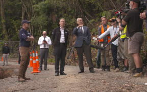 Prime Minister Chris Hipkins inspecting damage on the Coromandel Peninsula.