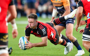 Fergus Burke of the Crusaders during the Super Rugby Pacific Rugby match, Crusaders Vs Brumbies, at Orangetheory Stadium, Christchurch, New Zealand, 24th March 2023.