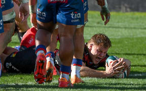 George Bell of Canterbury scores the matcch winning try during the NPC Rugby match - Canterbury V Tasman.