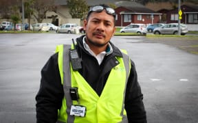 A Hutt City Council parking officer wears one of the on-body video cameras.
