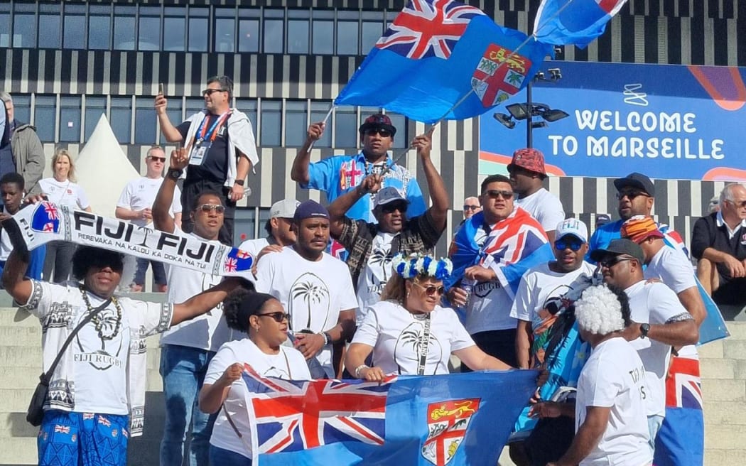 Rugby fans ahead of the England v Fiji quarterfinal.