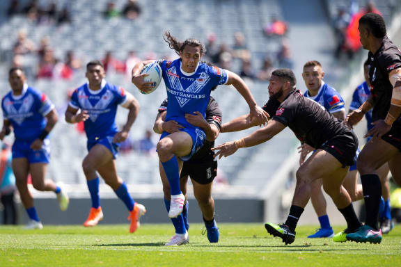 Toa Samoa halfback Jerome Luai on the burst against Fiji.