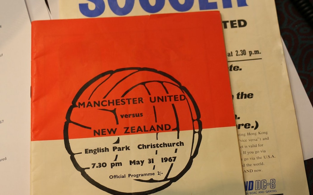 A close-up of Billy Hunter's programme from the Manchester United vs New Zealand game