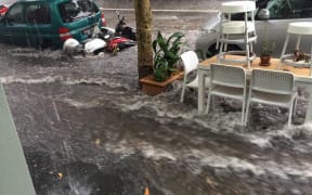 Flooding in central Sydney, caused by a sudden downpour.