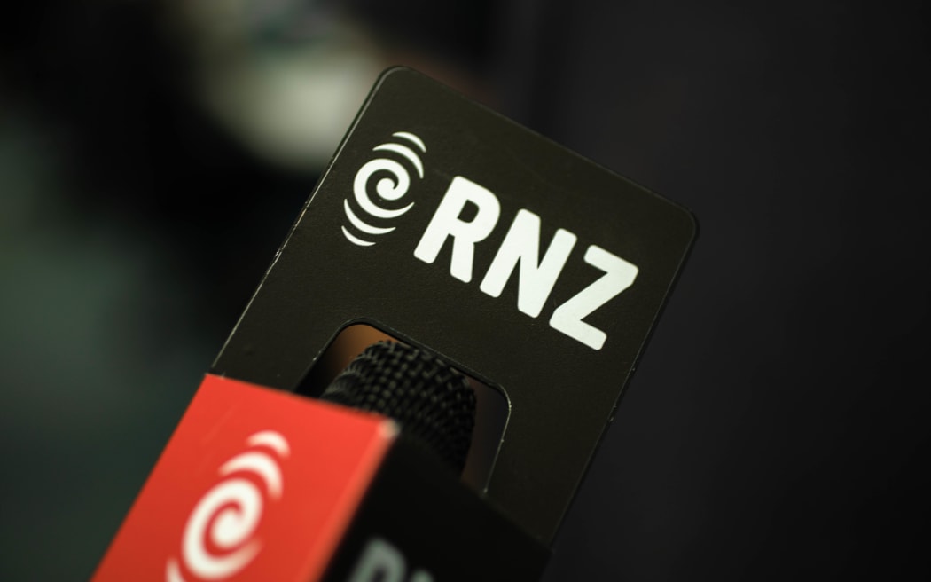 A microphone with the RNZ logo on it.