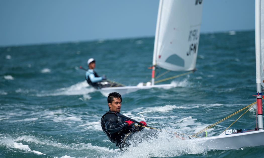 Samoan sailor Eroni Leilua racing at the World Laser Championships in Melbourne.